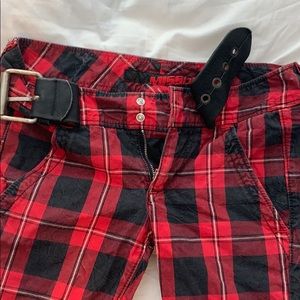 Red and Black Plaid Midi Pants
